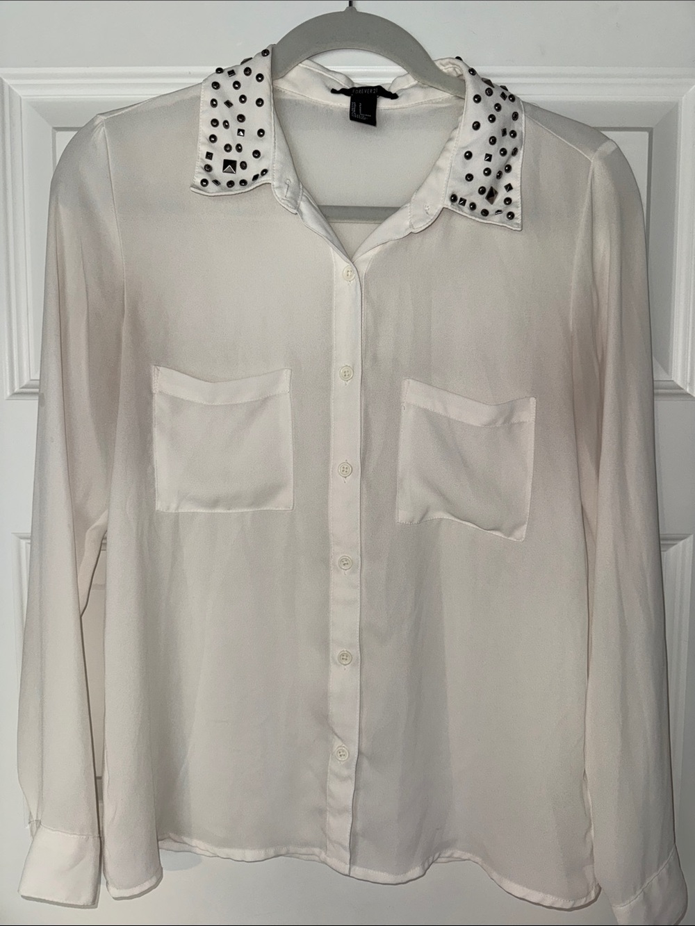 Forever 21 White Studded Collar Button-Up Blouse